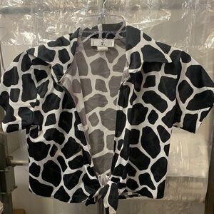 Black and White Animal Print Tie-Front Shirt